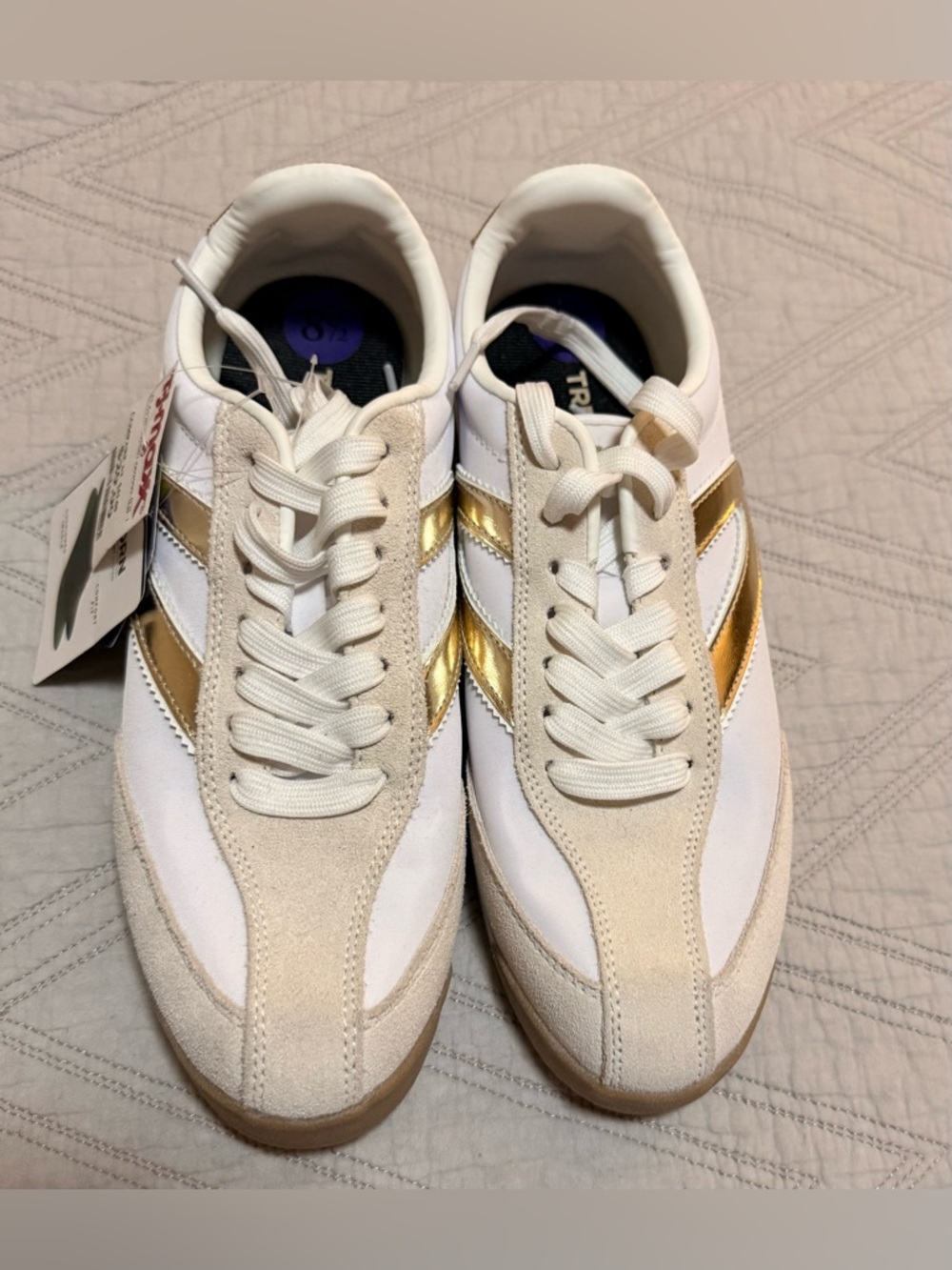 White/Tan/Gold Sneakers